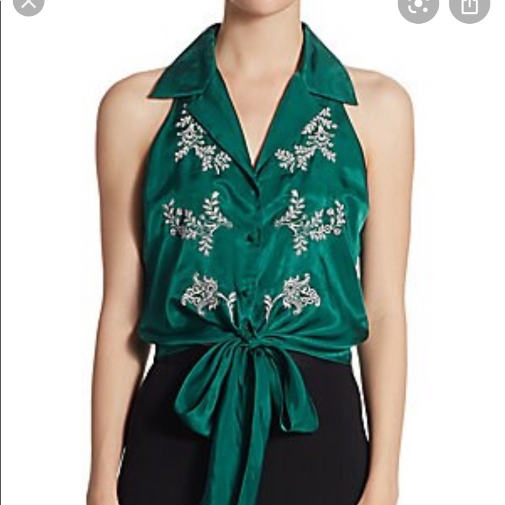 Cinq a Sept tie-front green blouse